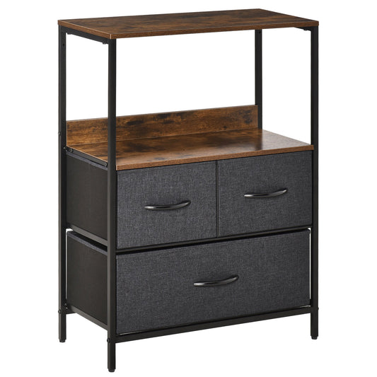 Chest of Drawers Bedroom Unit Storage Cabinet with 3 Fabric Bins for Living Room, Bedroom and Entryway, Black-0