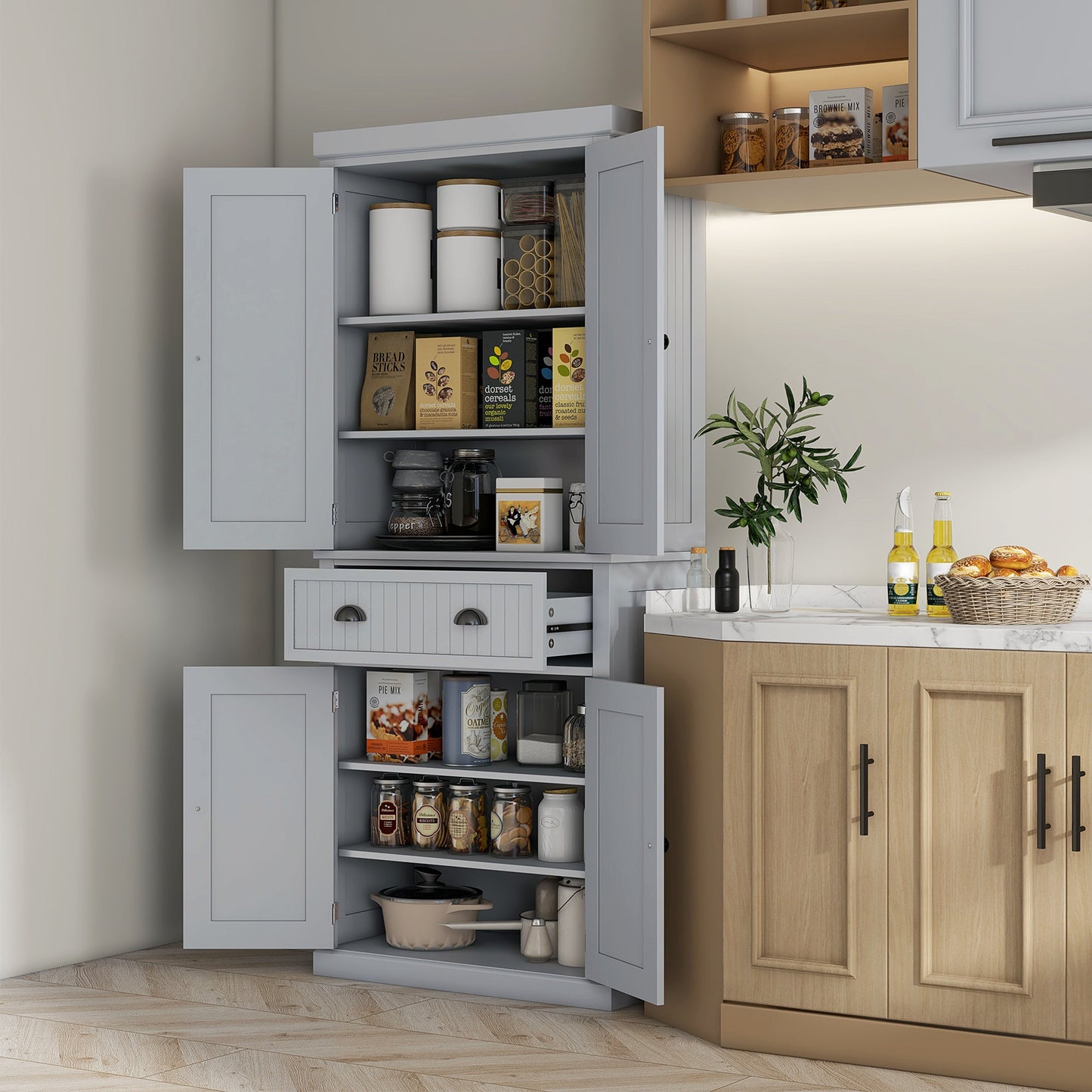 Freestanding Multi-Storage Kitchen Cabinet - Grey-1