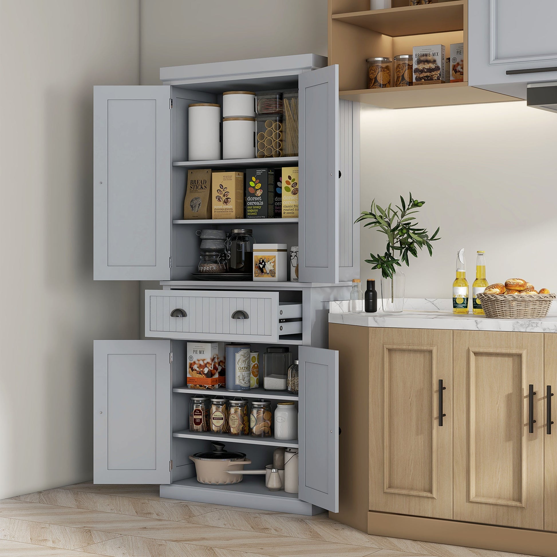 Freestanding Multi-Storage Kitchen Cabinet - Grey-1