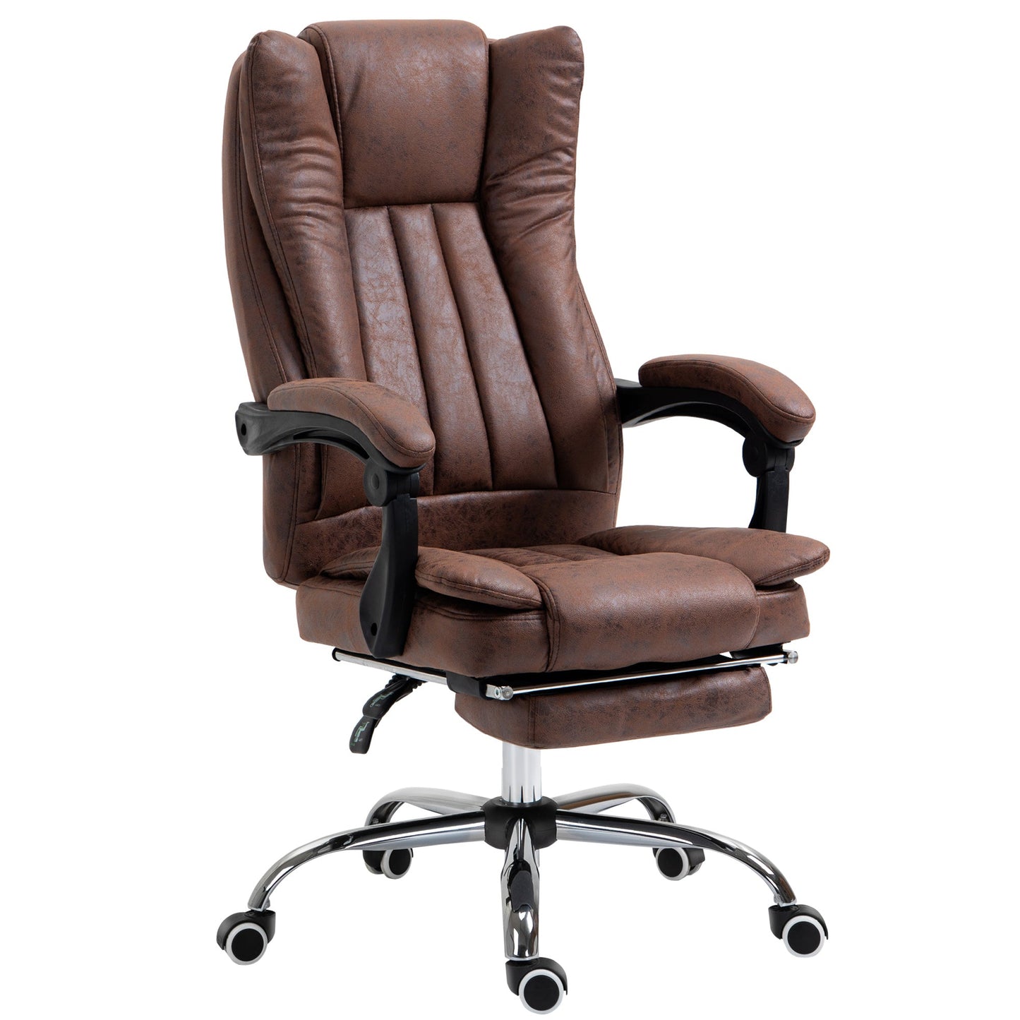 Home Office Chair Microfibre Desk Chair with Reclining Function Armrests Swivel Wheels Footrest Brown-0