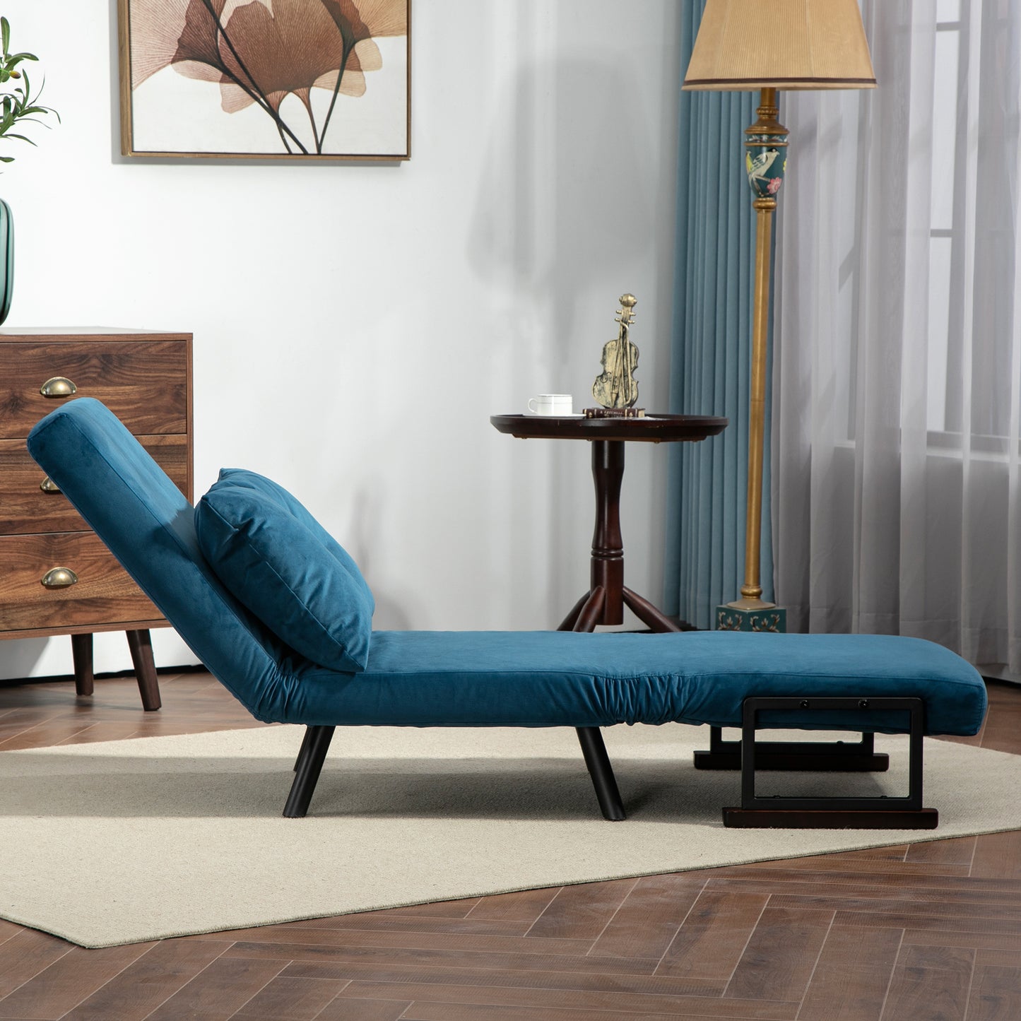 Click Clack Sofa Bed, Convertible Single Chair Couch with 2 Cushions, for Living Room, Bedroom, Navy Blue-5