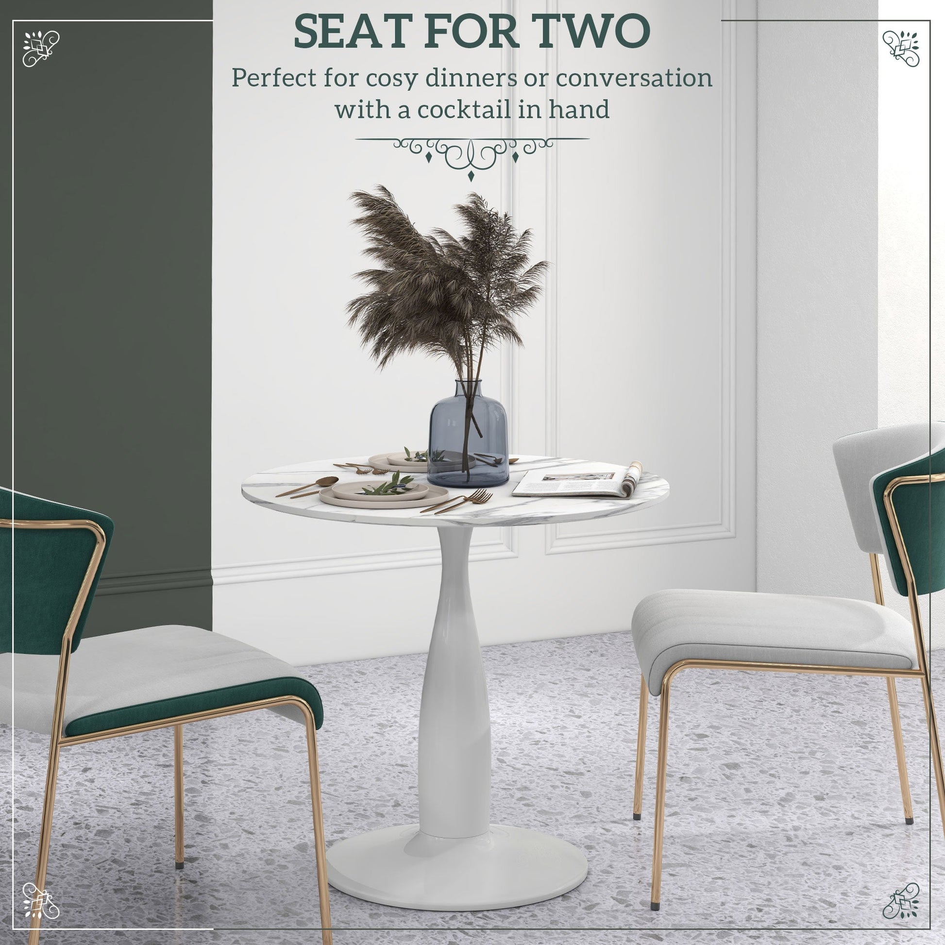 Round Dining Table, Modern Dining Room Table with Steel Base, Non-slip Foot Pad, Space Saving Small Dining Table-3