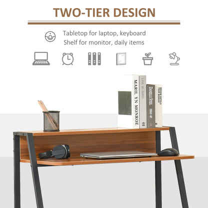 Two-Tier Computer Desk, Home Office Writing Study Table with Storage Shelf, PC Laptop Desk Gaming Workstation, Walnut-3