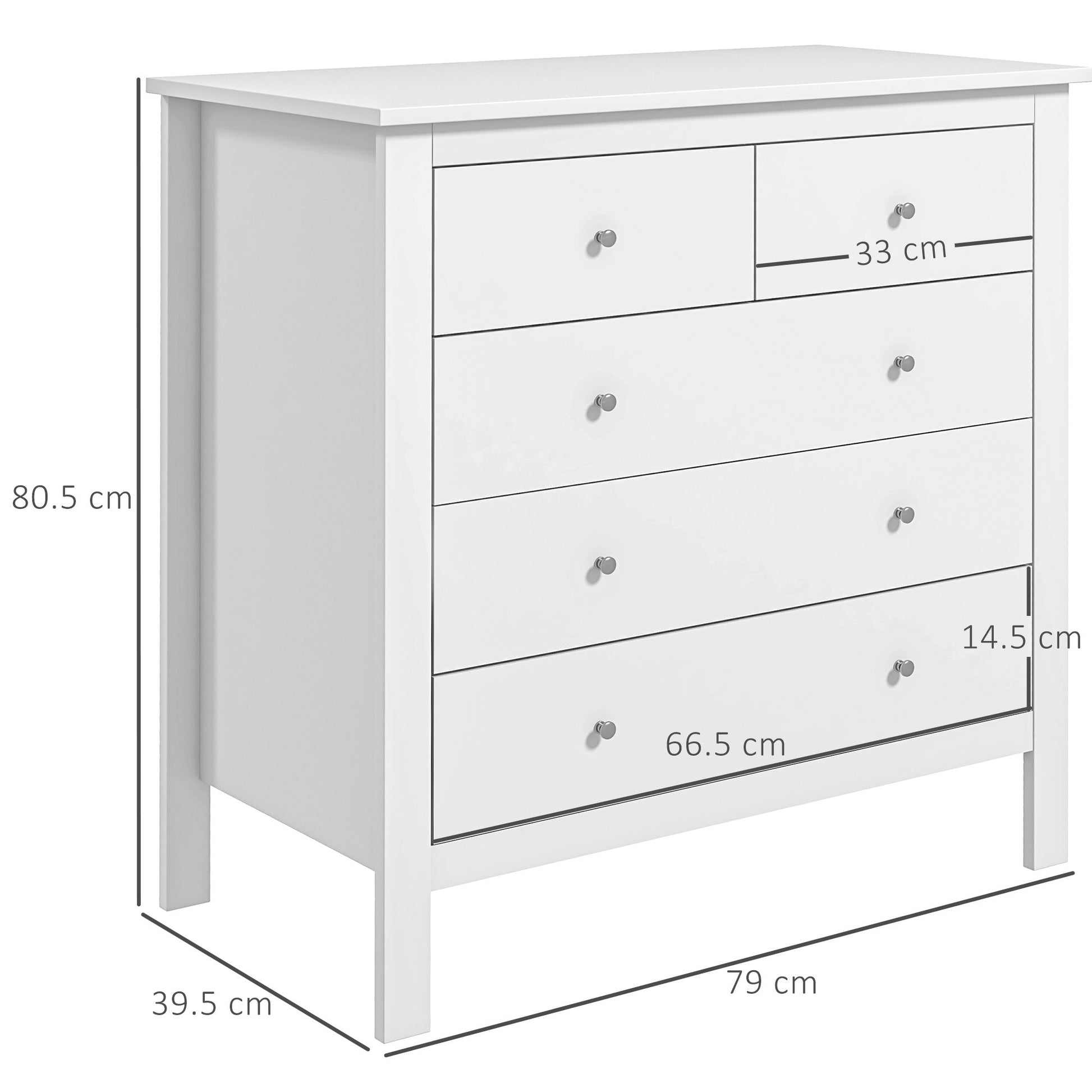 Modern Chest of Drawers, 5 Drawer Storage Cabinet with Metal Handles and Runners for Bedroom, White-2
