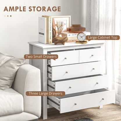 Modern Chest of Drawers, 5 Drawer Storage Cabinet with Metal Handles and Runners for Bedroom, White-3