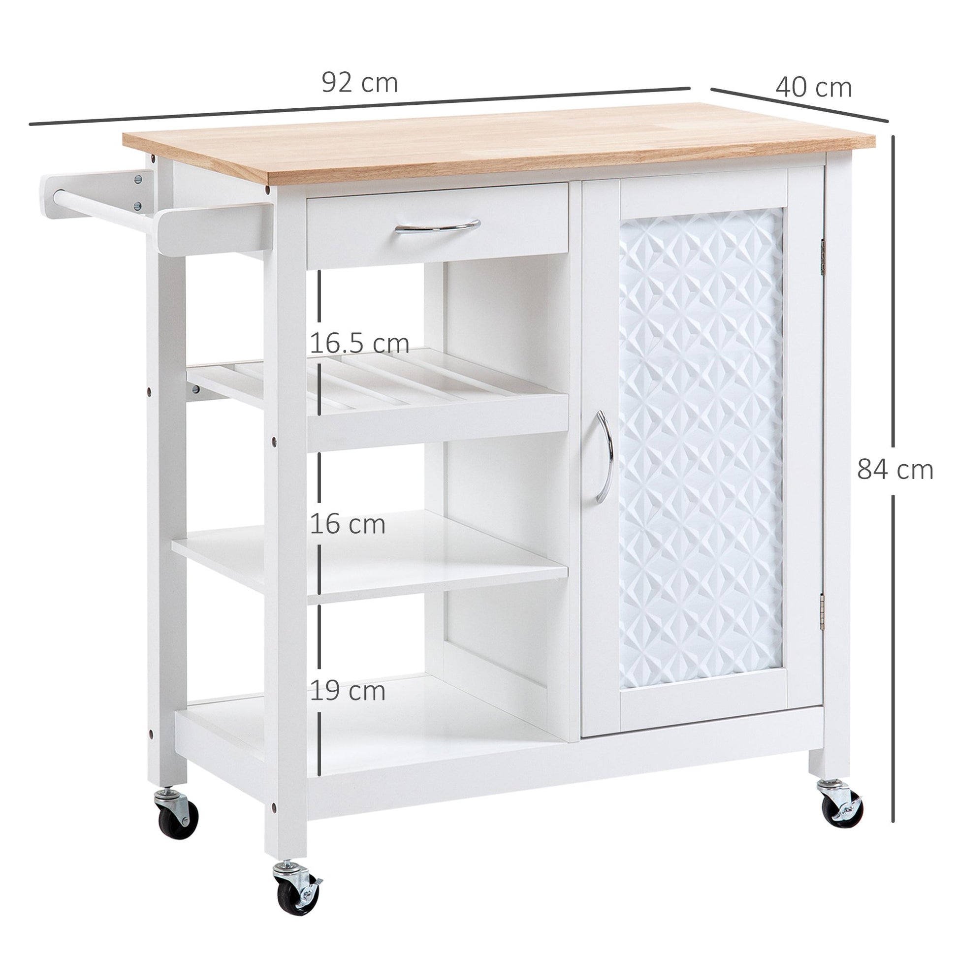 Kitchen Cart on Wheels with Embossed Door Panel, Utility Kitchen Island with Storage Drawer, White-2