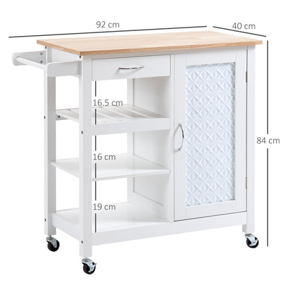 Kitchen Cart on Wheels with Embossed Door Panel, Utility Kitchen Island with Storage Drawer, White-2