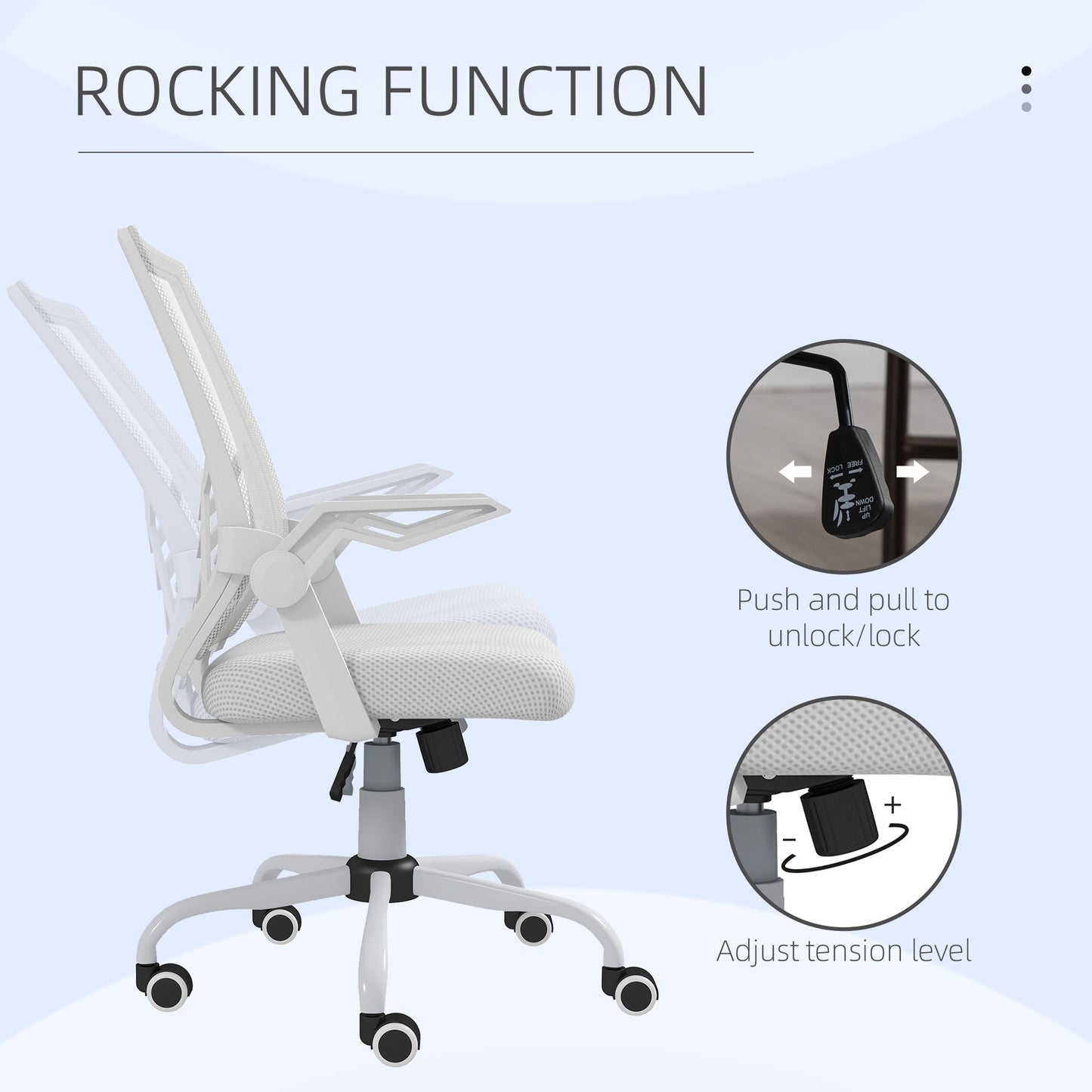Mesh Office Chair, Computer Desk Chair with Flip-up Armrests, Lumbar Back Support and Swivel Wheels, White-4