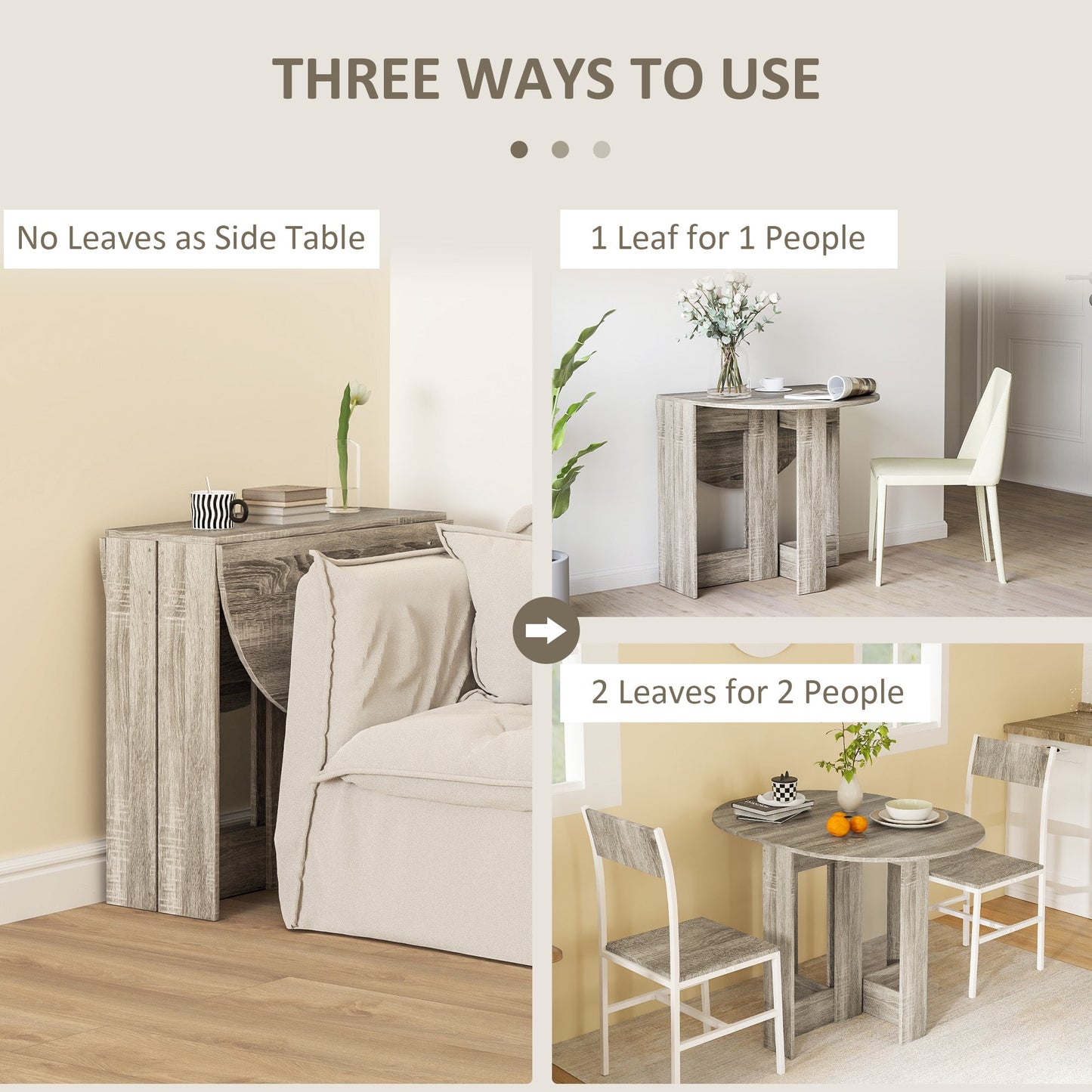 Space-saving Drop Leaf Table, Folding Dining Table for Small Space, Kitchen, Dining Room, Grey-3