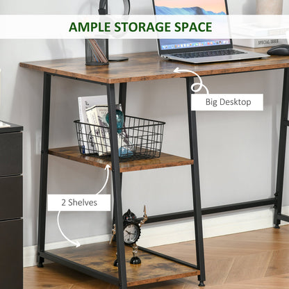 Office Desk Working Station Home Office Table with 2 Shelves Computer Gaming Desk Steel Frame Black and Rustic Brown-3