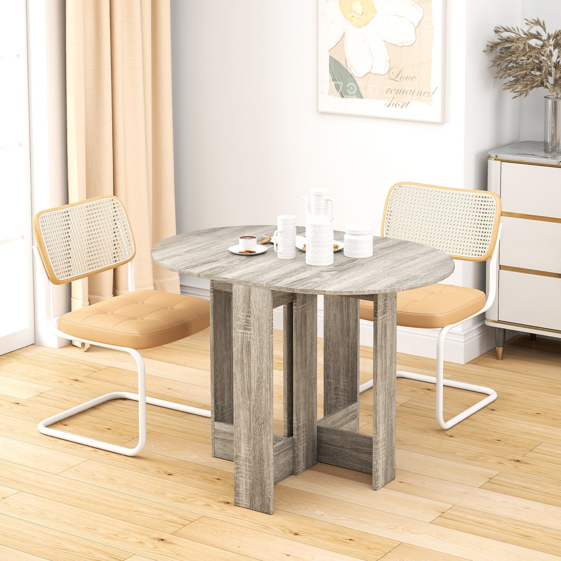Space-saving Drop Leaf Table, Folding Dining Table for Small Space, Kitchen, Dining Room, Grey-1