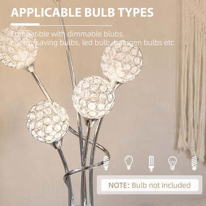 Crystal Floor Standing Lamp with 5-Light , Floor Lights for Living Room & Bedroom, Modern Silver Design, Silver | HOMCOM-3