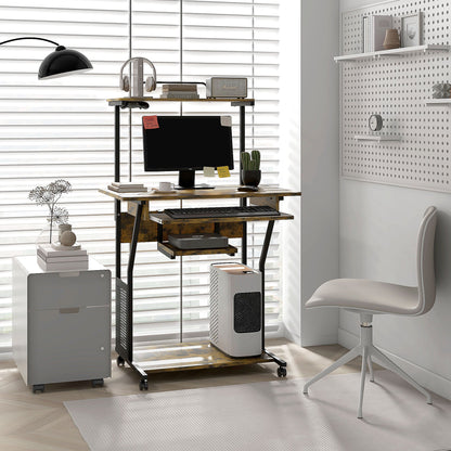 Multi-Storage Work Desk, with Sliding Keyboard Tray - Brown/Black-1