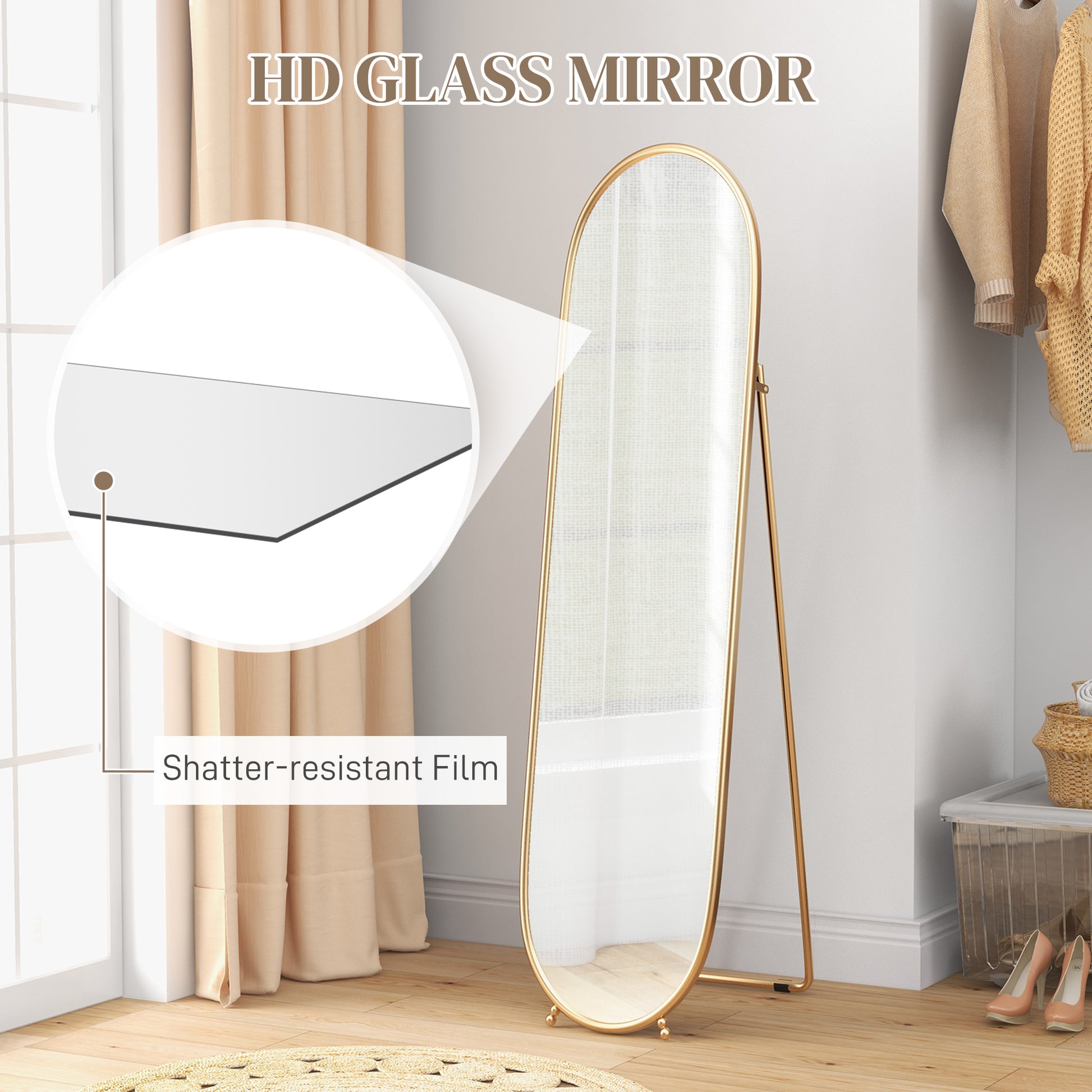 40 x 160cm Full Length Mirror, Floor Standing, Wall-Mounted or Leaning Against Wall Tall Mirror w/ Support Frame | HOMCOM-3