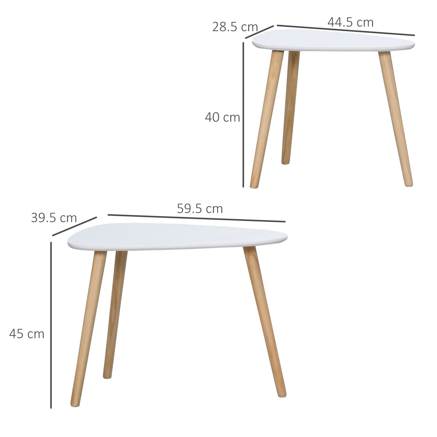 Modern Side Table Set of 2, Triangular Nest of Tables, End Table with Solid Wood Legs, for Living Room Bedroom, White-2