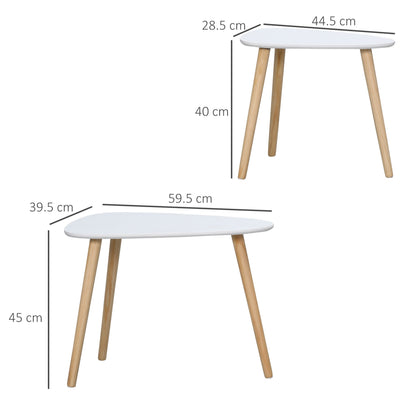 Modern Side Table Set of 2, Triangular Nest of Tables, End Table with Solid Wood Legs, for Living Room Bedroom, White-2