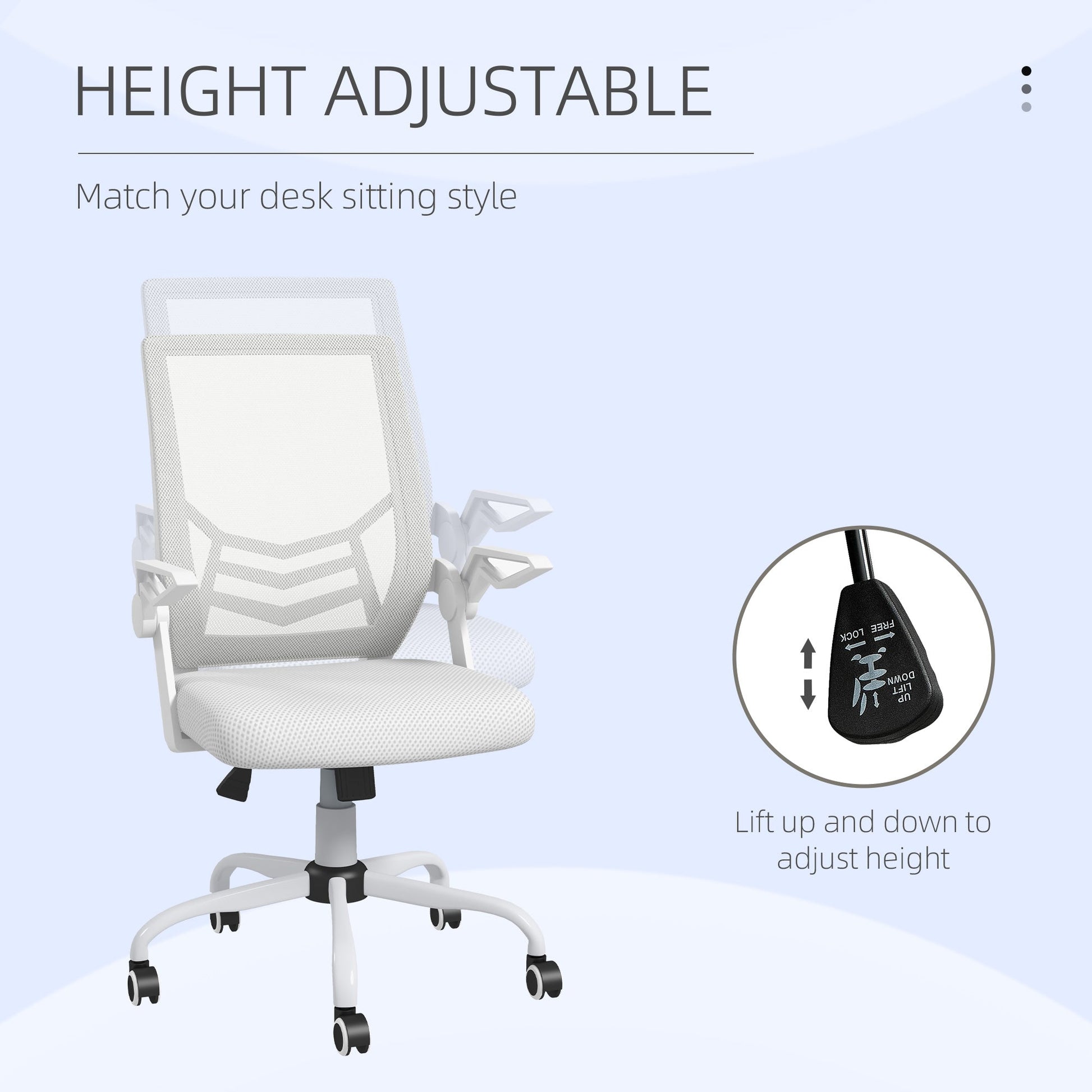 Mesh Office Chair, Computer Desk Chair with Flip-up Armrests, Lumbar Back Support and Swivel Wheels, White-3