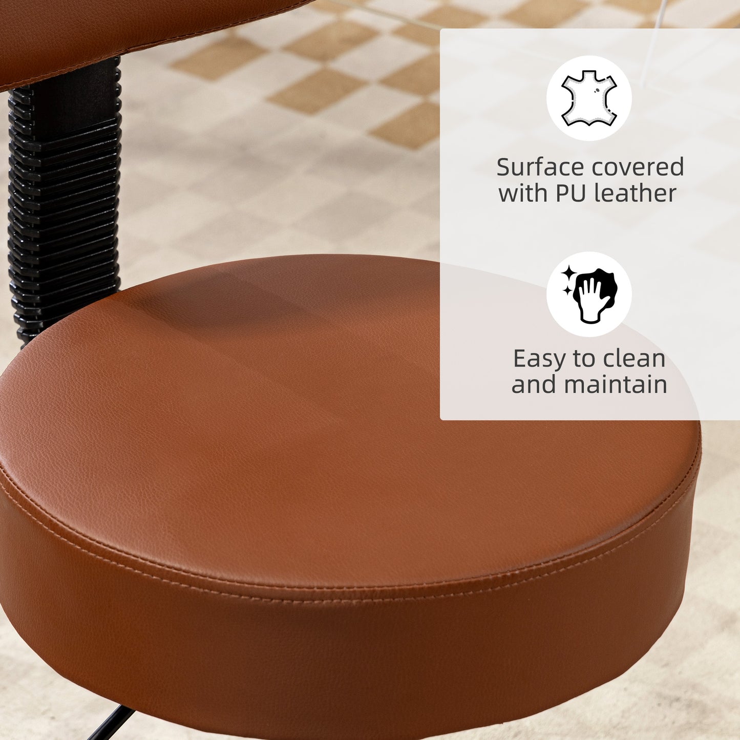 Beautician's Swivel Salon Chair with Padded Seat Back 5 Wheels Adjustable Height Salon Hairdressers Tattoo Spa Rolling Cushion 48cm | HOMCOM-2