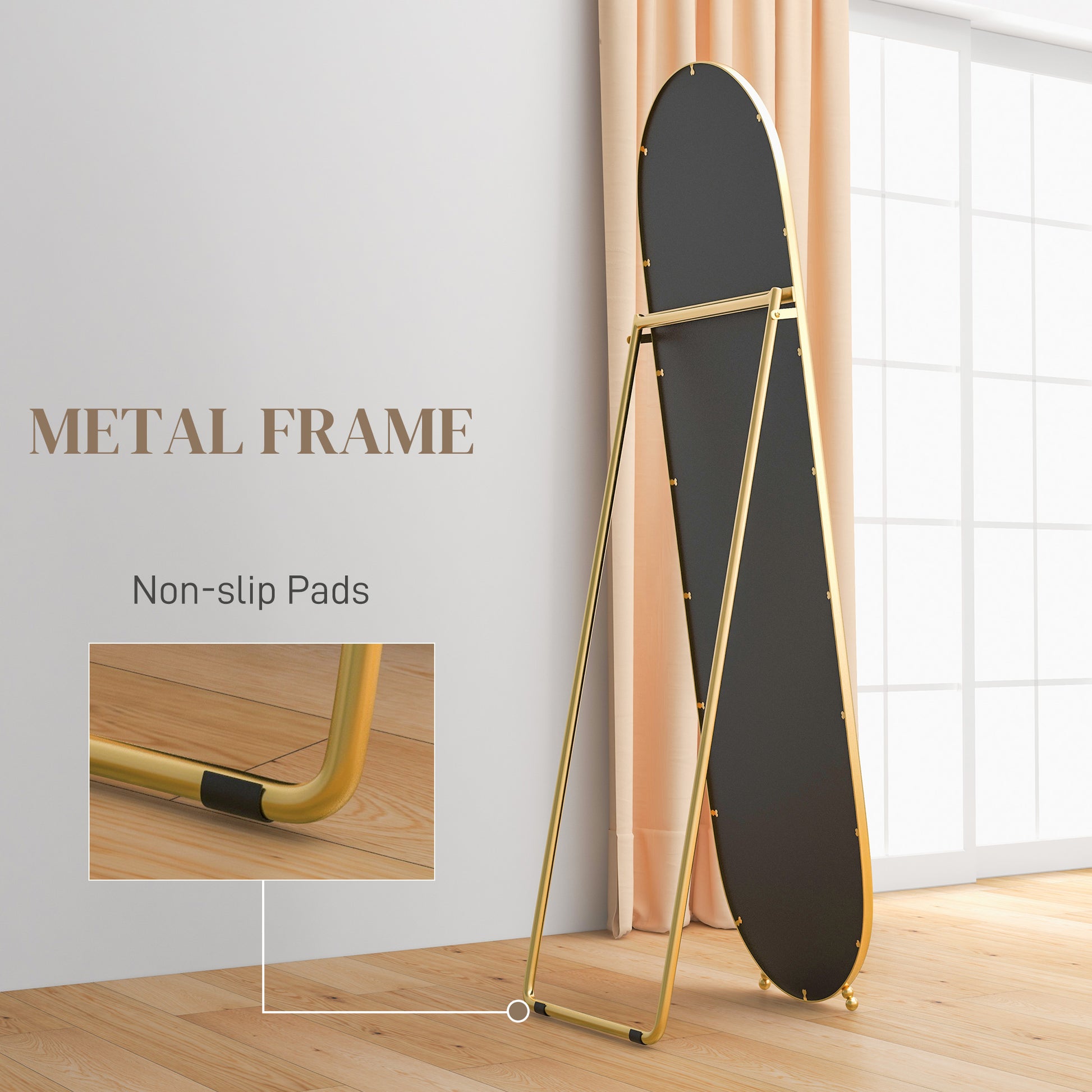 40 x 160cm Full Length Mirror, Floor Standing, Wall-Mounted or Leaning Against Wall Tall Mirror w/ Support Frame | HOMCOM-4