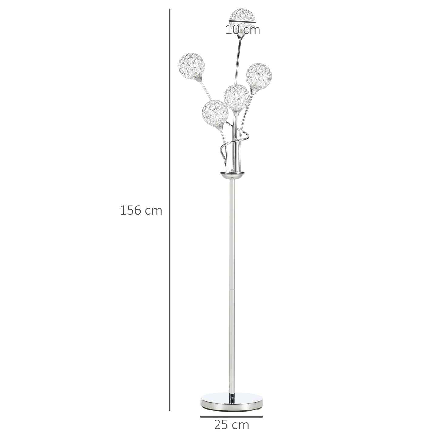 Crystal Floor Standing Lamp with 5-Light , Floor Lights for Living Room & Bedroom, Modern Silver Design, Silver | HOMCOM-1