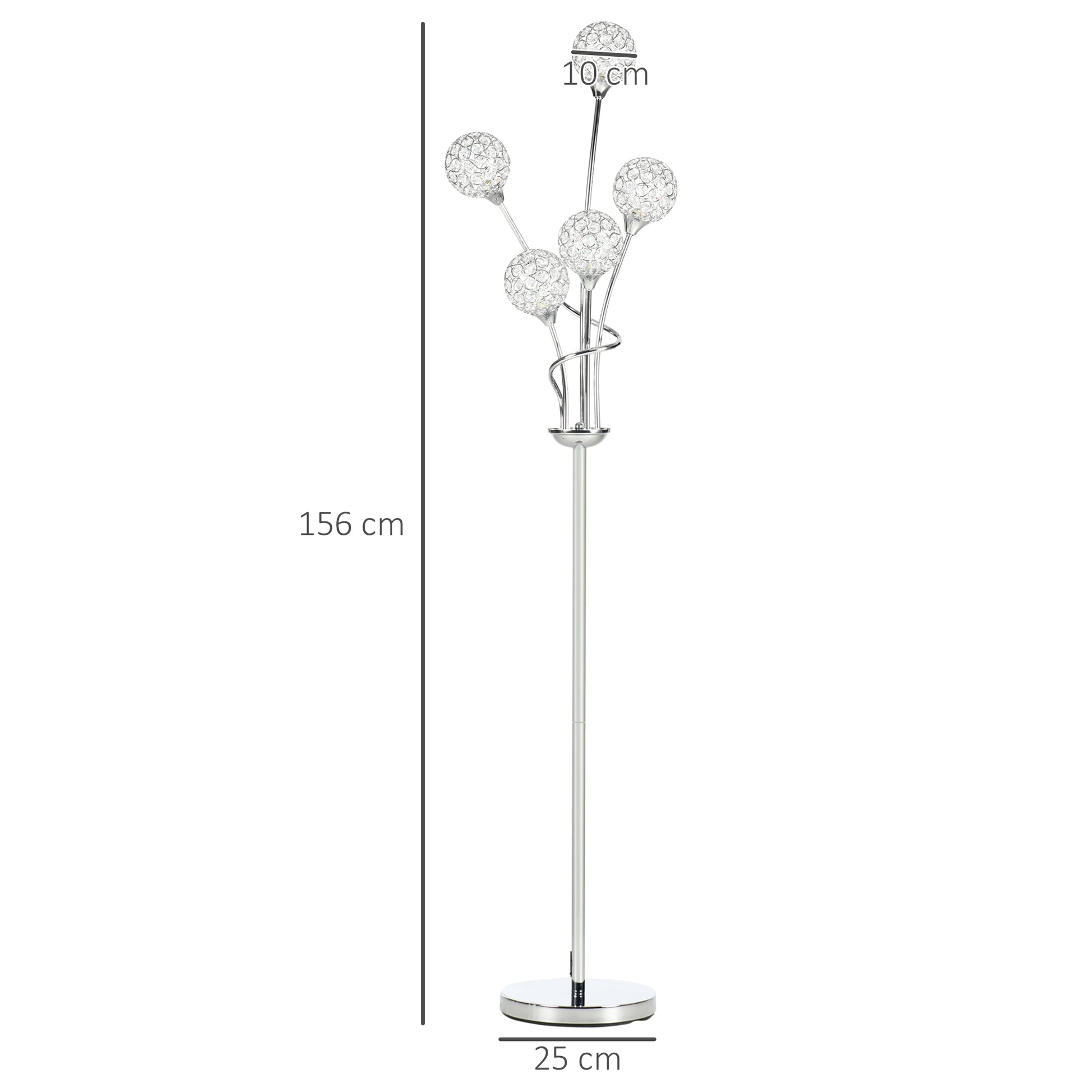 Crystal Floor Standing Lamp with 5-Light , Floor Lights for Living Room & Bedroom, Modern Silver Design, Silver | HOMCOM-1