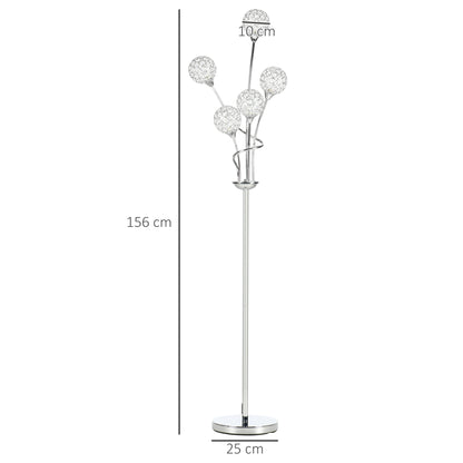 Crystal Floor Standing Lamp with 5-Light , Floor Lights for Living Room & Bedroom, Modern Silver Design, Silver | HOMCOM-1