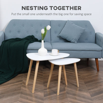 Modern Side Table Set of 2, Triangular Nest of Tables, End Table with Solid Wood Legs, for Living Room Bedroom, White-3