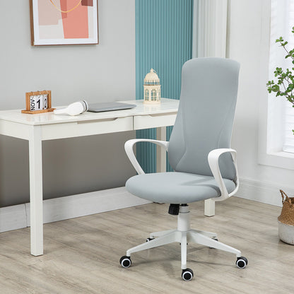 High-Back Office Chair, Elastic Desk Chair with Armrests, Tilt Function, Adjustable Seat Height, Light Grey-1