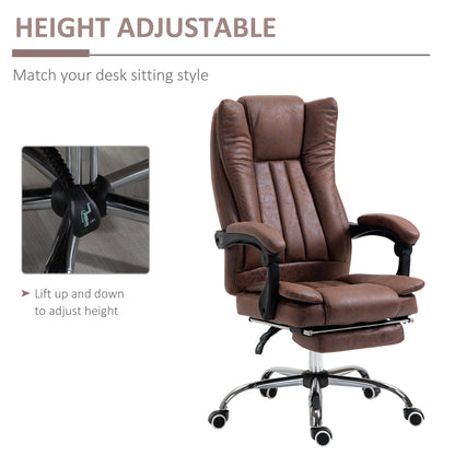 Home Office Chair Microfibre Desk Chair with Reclining Function Armrests Swivel Wheels Footrest Brown-3
