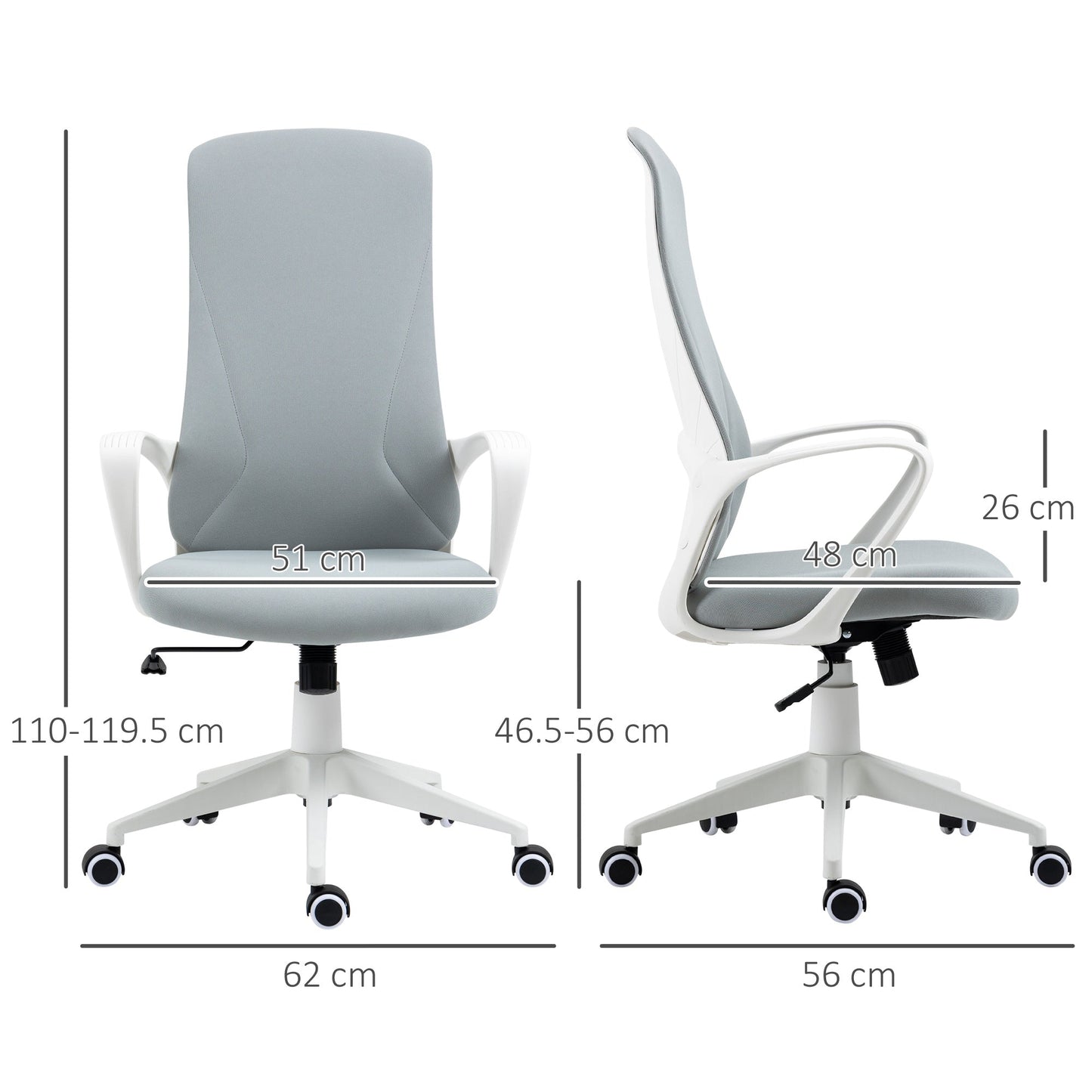 High-Back Office Chair, Elastic Desk Chair with Armrests, Tilt Function, Adjustable Seat Height, Light Grey-2