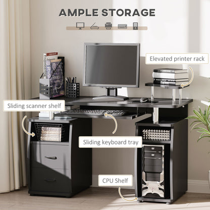 Computer Desk Office PC Table Workstation with Keyboard Tray, CPU Shelf, Drawers, Sliding Scanner Shelf, Black-3