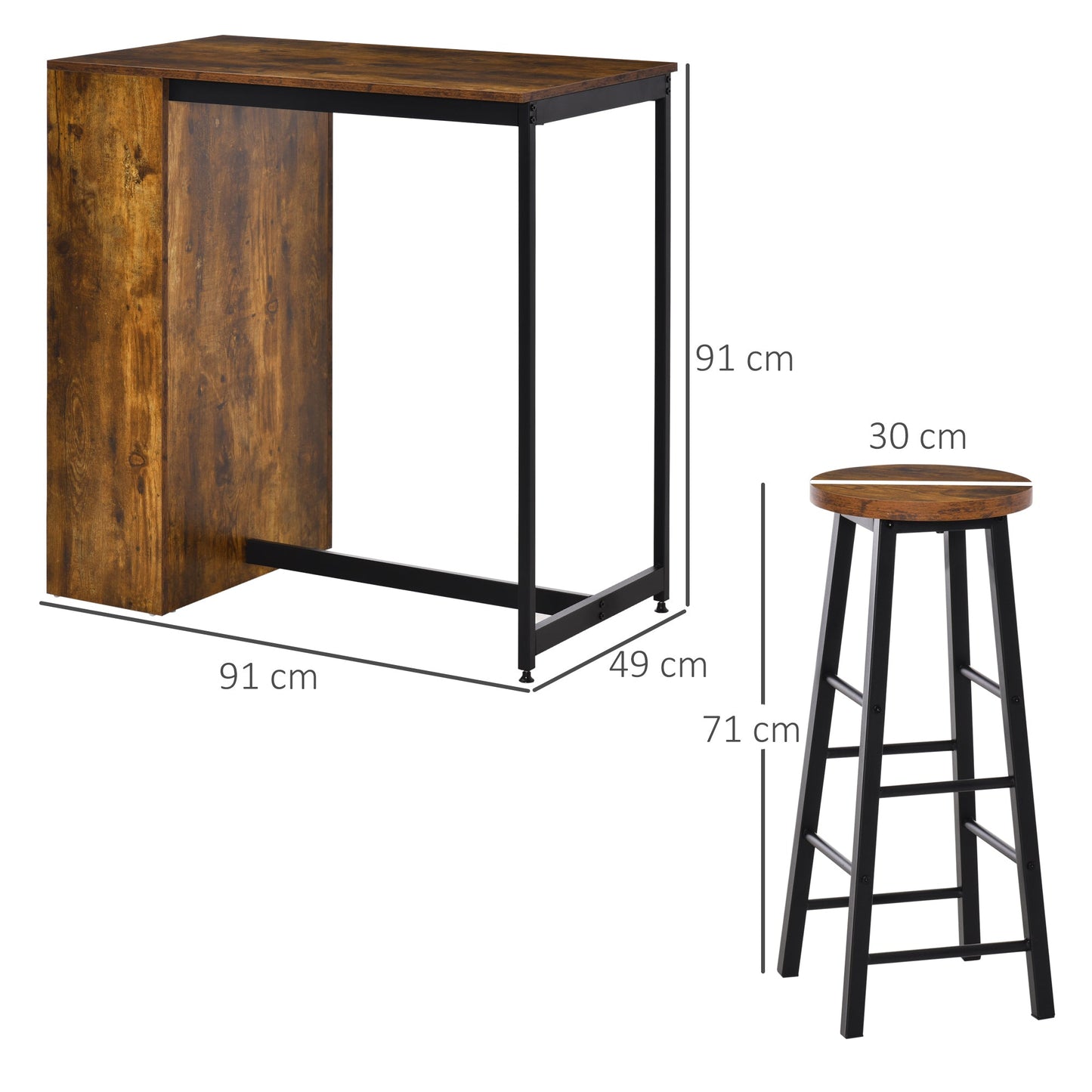 Industrial Bar Table Set for 2, 3 Pieces Pub Table and Bar Stools with Storage Shelf for Kitchen-2
