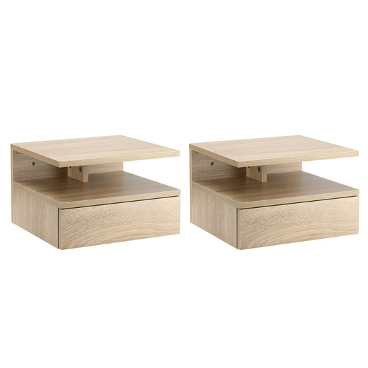 Set of Two Floating Bedside Tables - Oak Tone-0