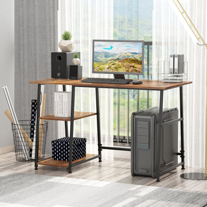 Office Desk Working Station Home Office Table with 2 Shelves Computer Gaming Desk Steel Frame Black and Rustic Brown-1