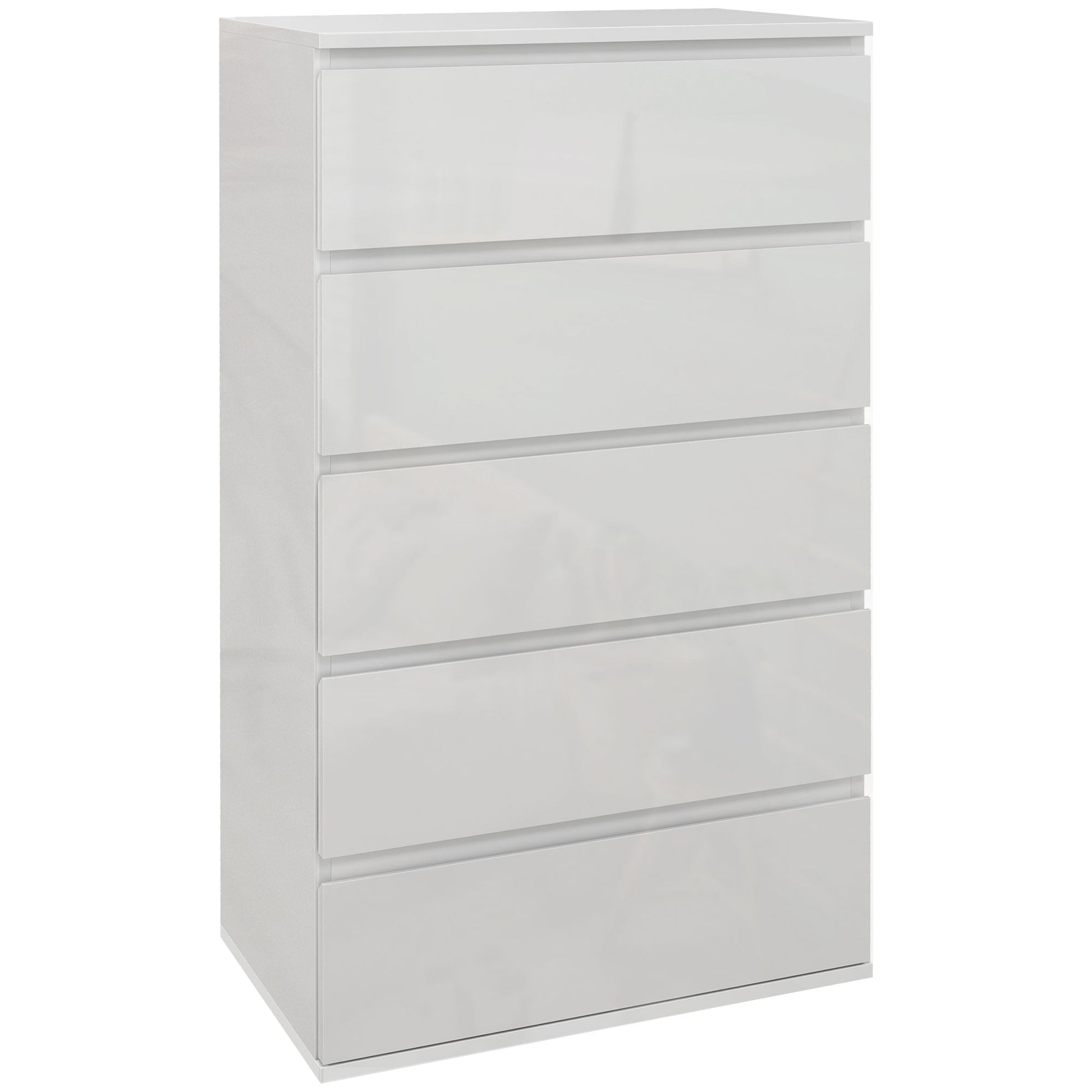 5-Drawer High Gloss Chest of Drawers, Storage Cabinets, Modern Dresser, Storage Drawer Unit for Bedroom, White-0