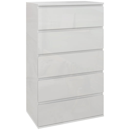 5-Drawer High Gloss Chest of Drawers, Storage Cabinets, Modern Dresser, Storage Drawer Unit for Bedroom, White-0