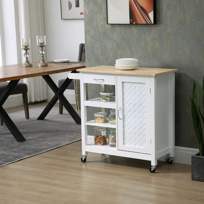 Kitchen Cart on Wheels with Embossed Door Panel, Utility Kitchen Island with Storage Drawer, White-1