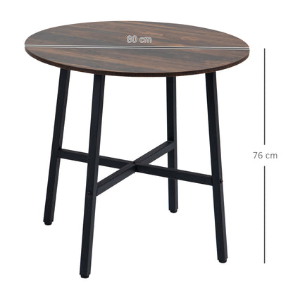 85cm Dining Room Table, Industrial Style Kitchen Table Round with Steel Legs, Rustic Brown-2