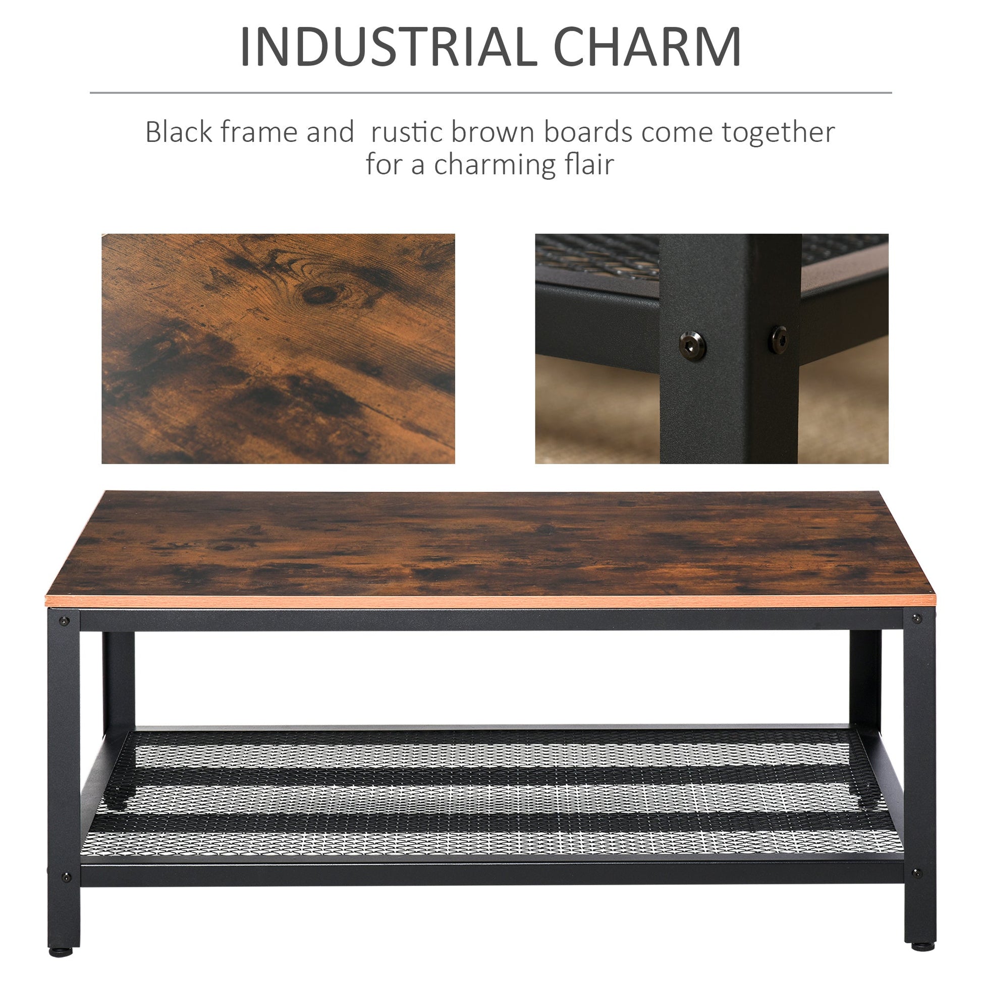 Coffee Table Industrial Site table Living Room Storage Shelf Metal Frame Two-tone Modern Organiser-4