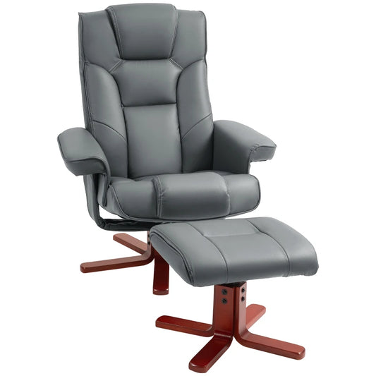 HOMCOM Faux Leather Manual Recliner and Footstool Set in Grey-0