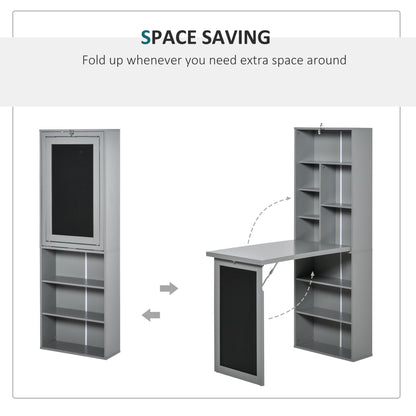 Folding Convertible Desk with Blackboard Multi-function Computer Office Workstation Side Shelf for Home Office, Grey-3