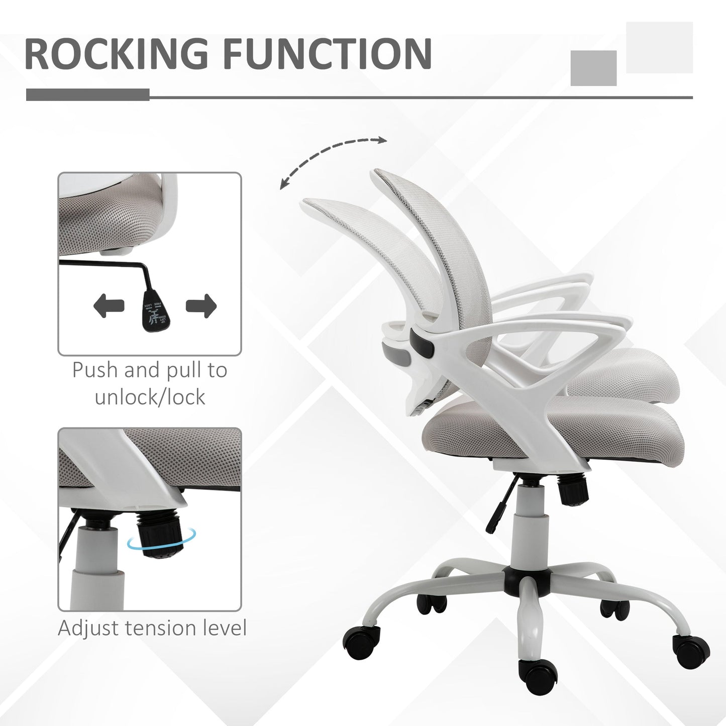 Office Chair Mesh Swivel Desk Chair with Lumbar Back Support Adjustable Height Armrests Grey-4
