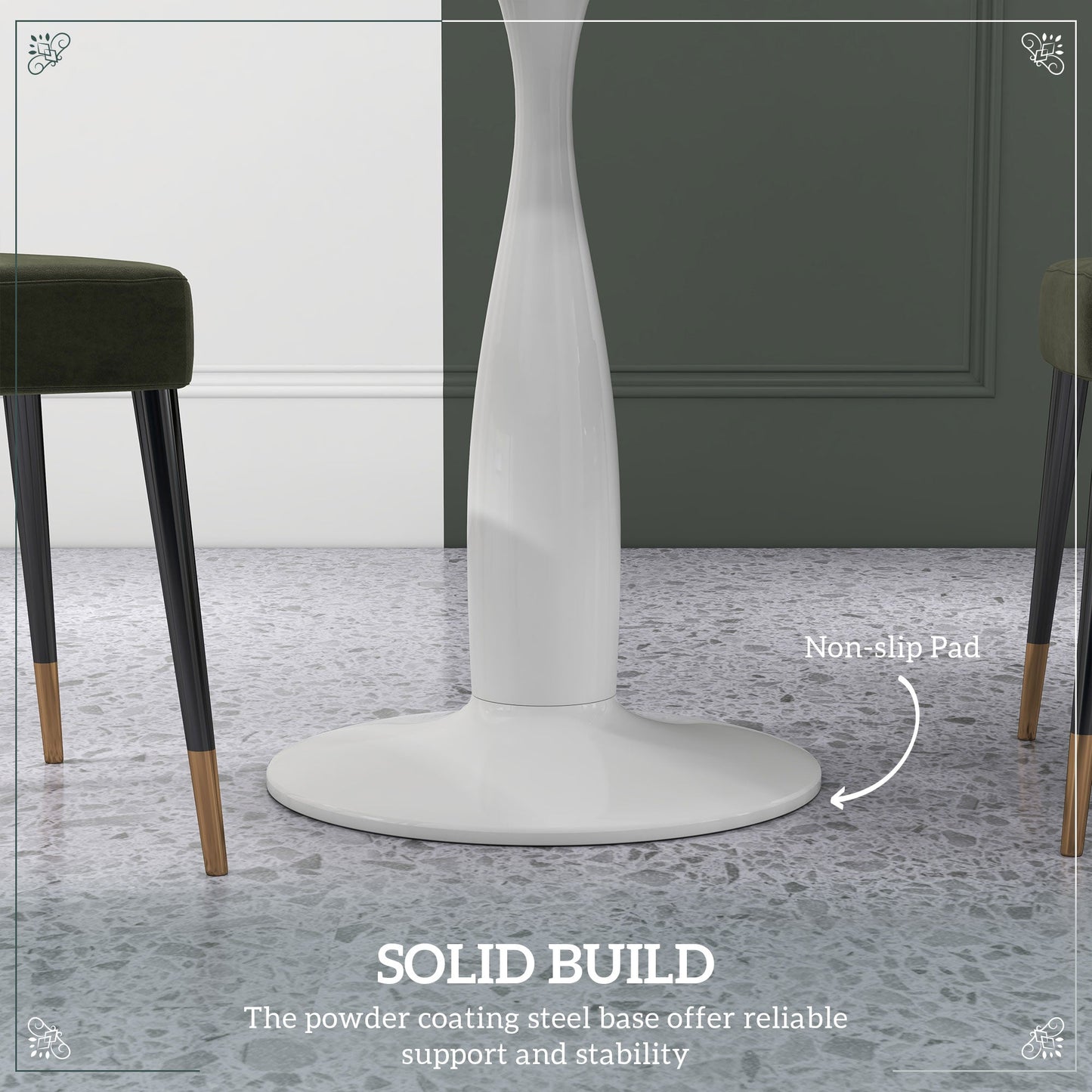 Round Dining Table, Modern Dining Room Table with Steel Base, Non-slip Foot Pad, Space Saving Small Dining Table-4