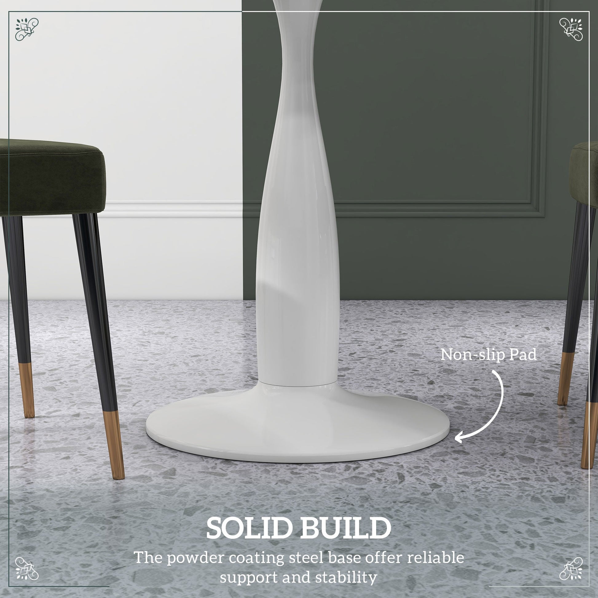 Round Dining Table, Modern Dining Room Table with Steel Base, Non-slip Foot Pad, Space Saving Small Dining Table-4