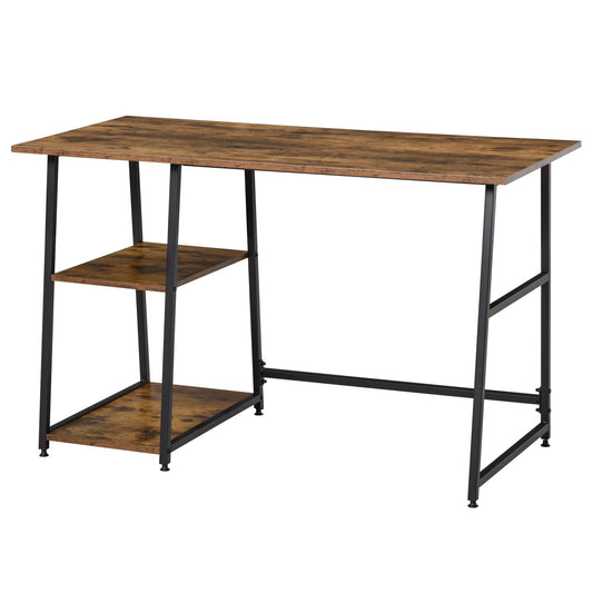 Office Desk Working Station Home Office Table with 2 Shelves Computer Gaming Desk Steel Frame Black and Rustic Brown-0