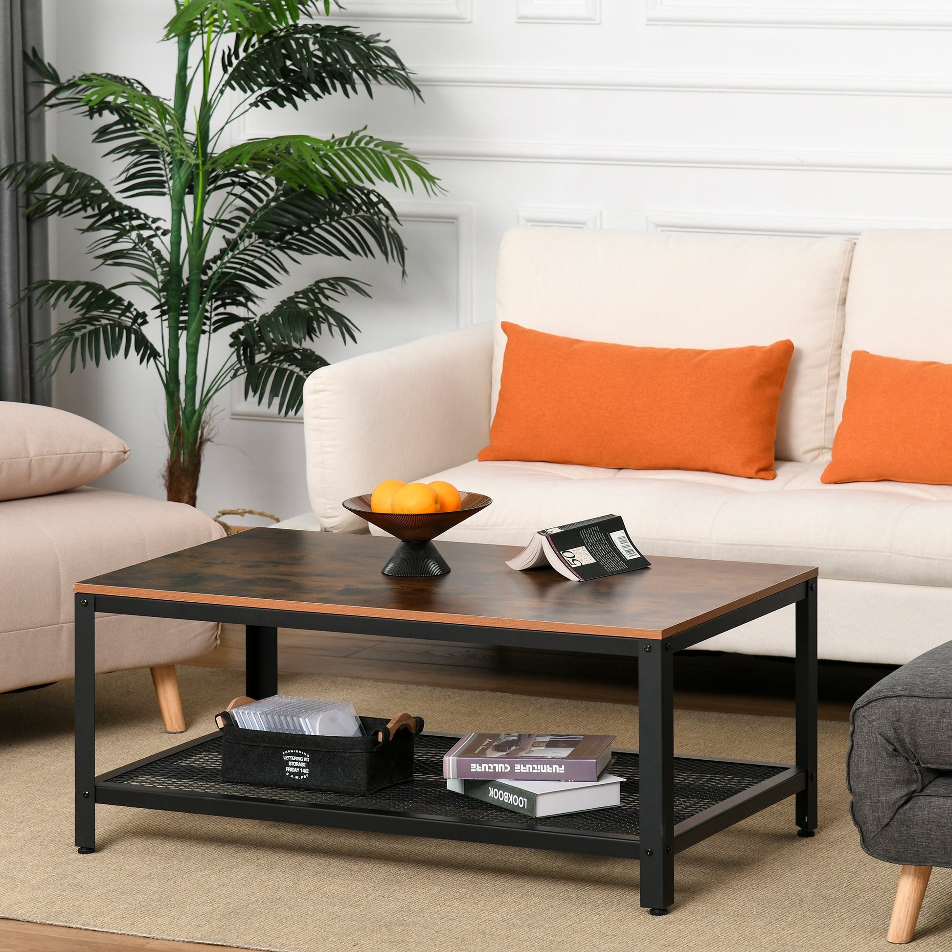 Coffee Table Industrial Site table Living Room Storage Shelf Metal Frame Two-tone Modern Organiser-1