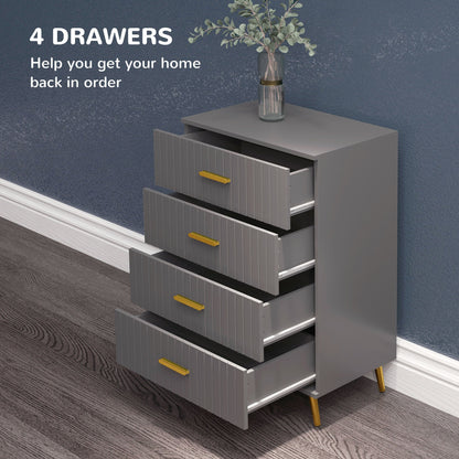 Four Drawer Embossed Line Dresser - Grey/Gold Tone-3