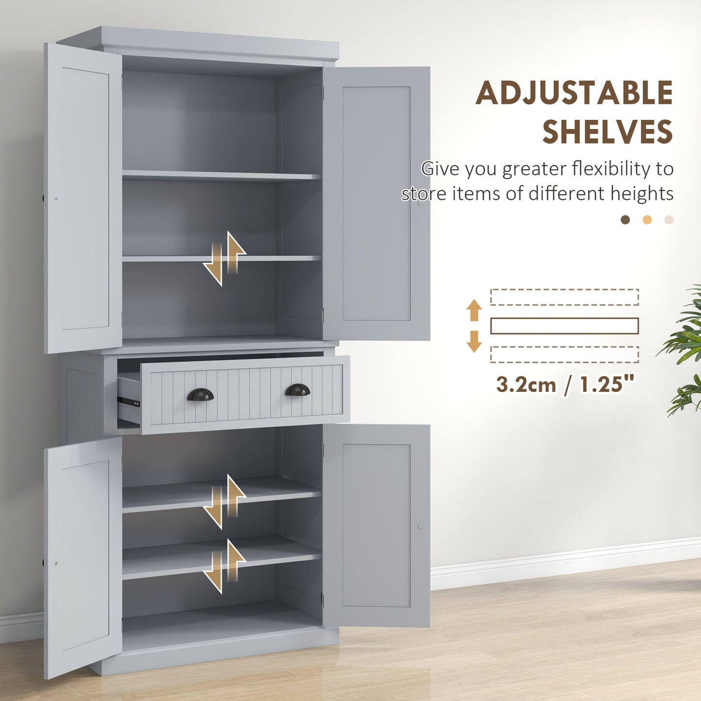 Freestanding Multi-Storage Kitchen Cabinet - Grey-4