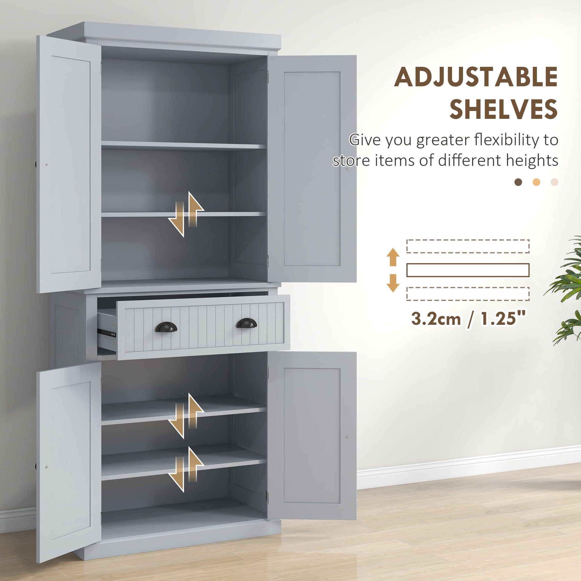 Freestanding Multi-Storage Kitchen Cabinet - Grey-4