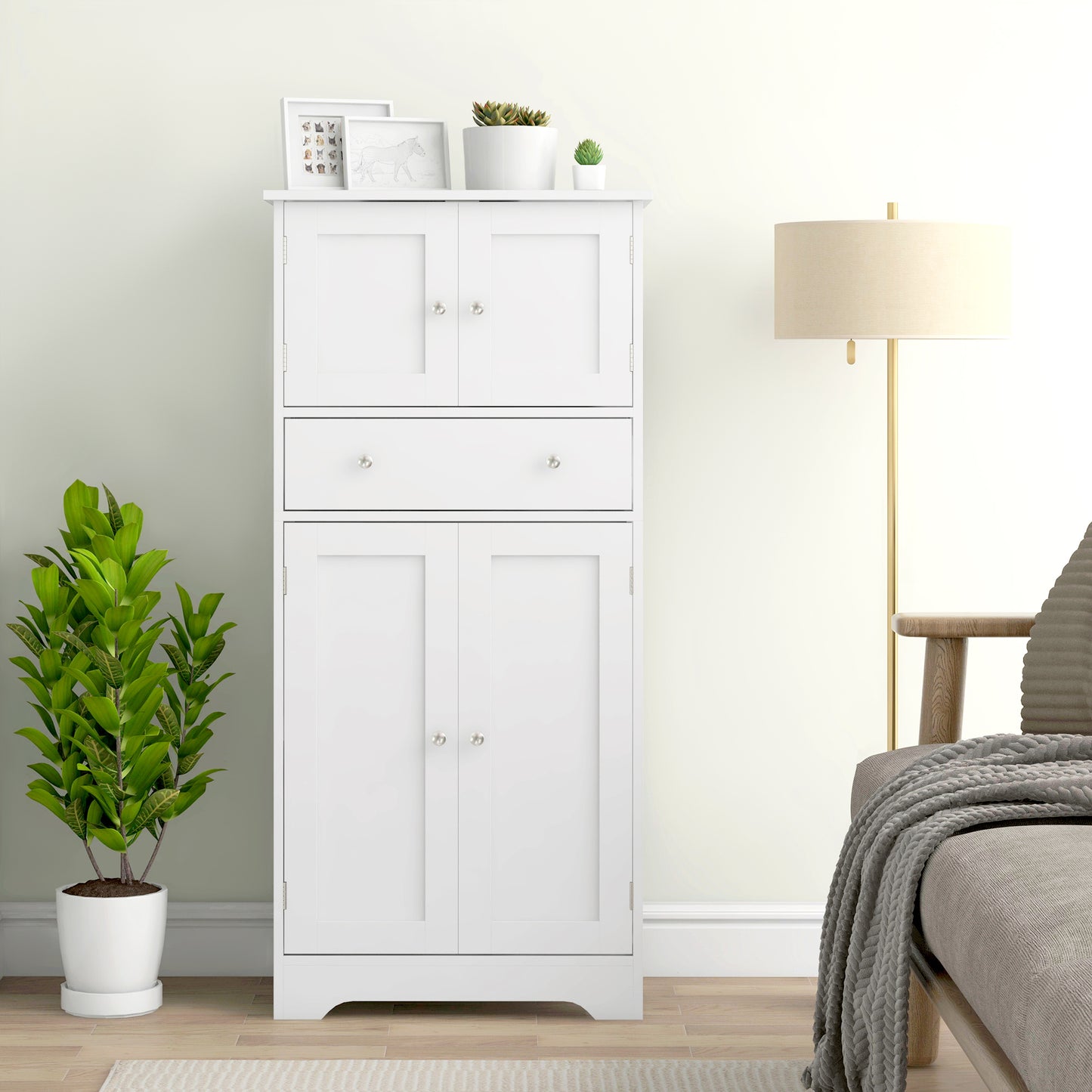 White Modern Kitchen Cupboard, Freestanding Kitchen Storage Cabinet with Doors and Shelves, Kitchen Cabinet with Drawer and Adjustable Shelf by HOMCOM-7
